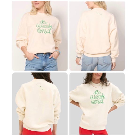 Clare V ‘Le Weekend’ Embroidered Oversized Cream Crewneck Sweatshirt Size Medium - Picture 15 of 16